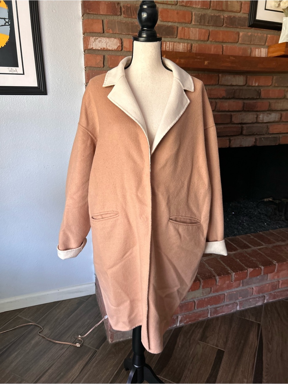 Kate Spade Cocoon Wool Blend Coat in Tan Sz XL